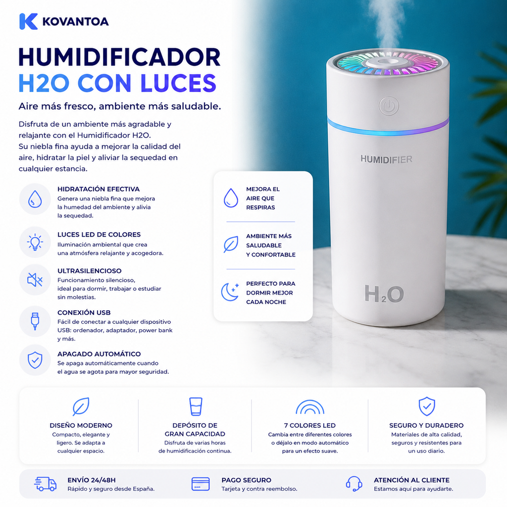 💧 Humidificador H2O con Luces LED